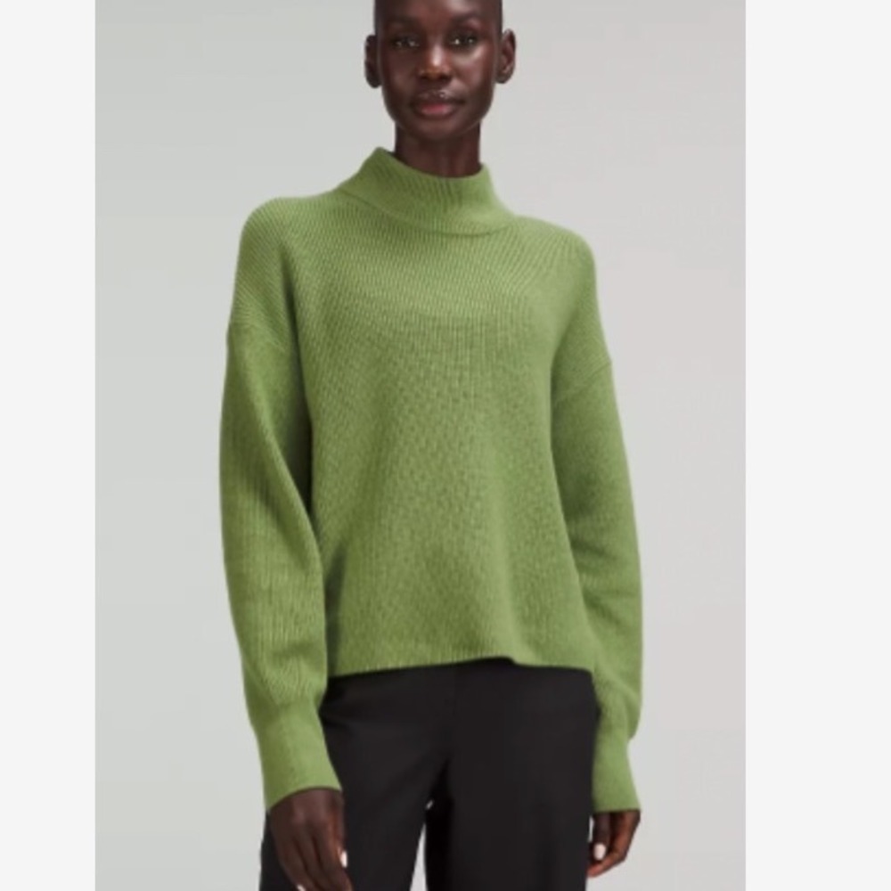 Lululemon Merino Wool Blend Ribbed Mock Neck‎ Sweater Washed Green 0 New W/O Tag